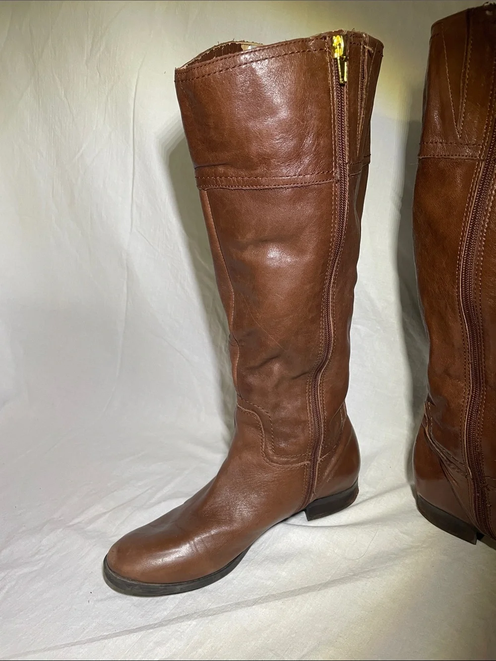 Audrey Brooke Tall Brown Leather Zip-Front Riding Boots women’s 7.5